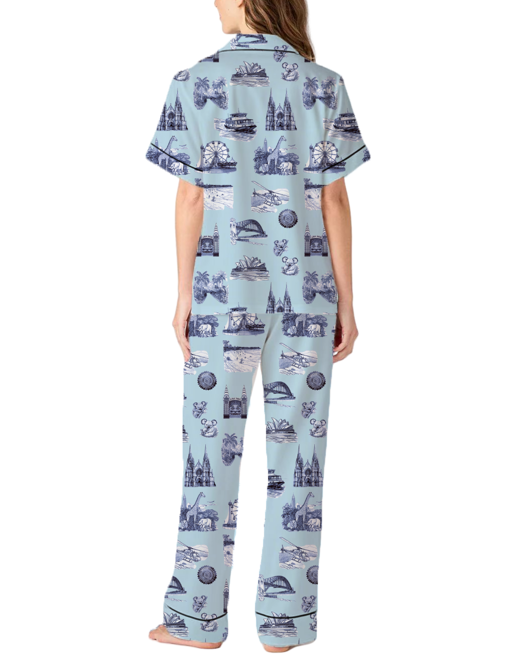 Sydney Travel Toile Silky Satin Pajama Pants Set For Women