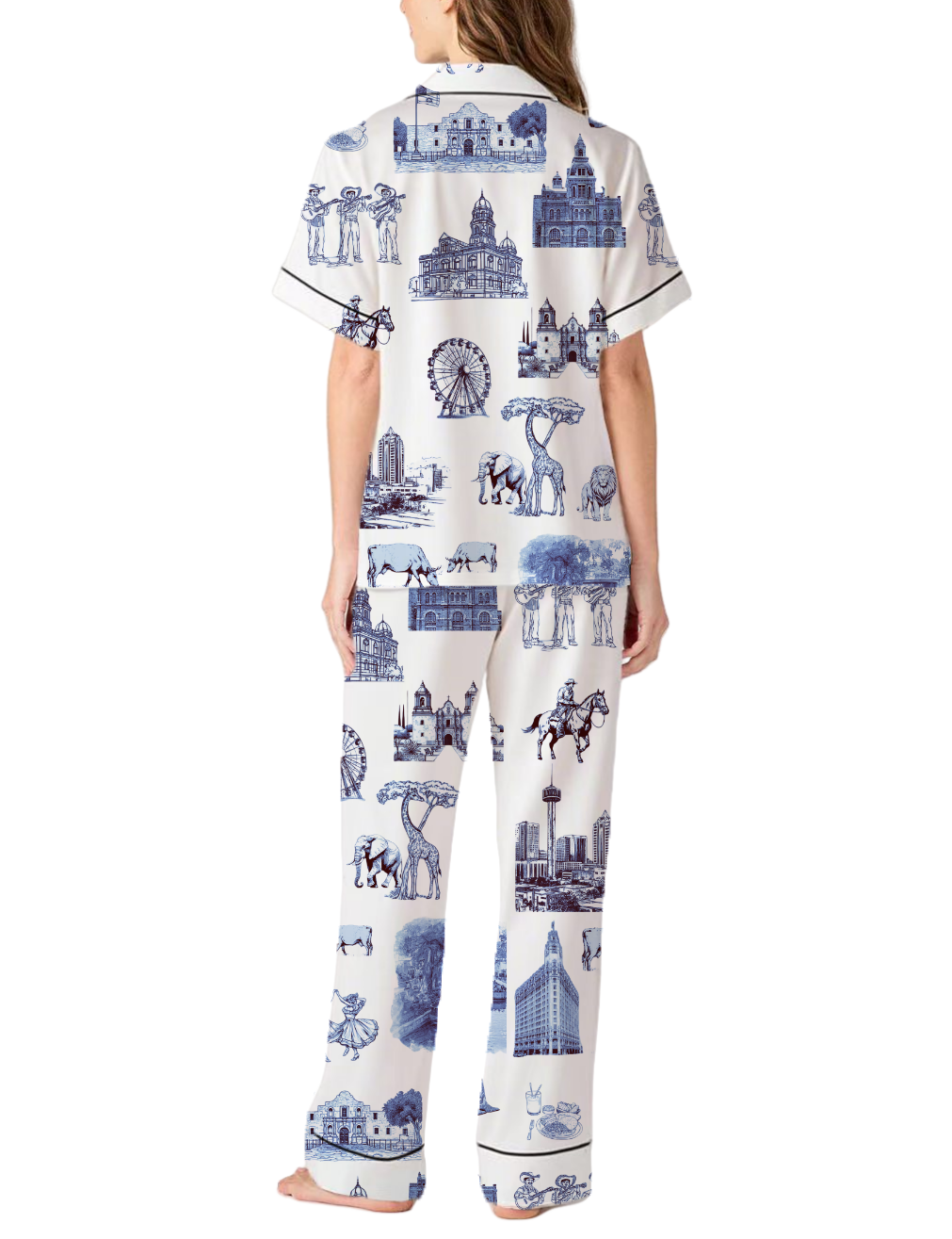 San Antonio Toile Silky Satin Pajama Pants Set For Women