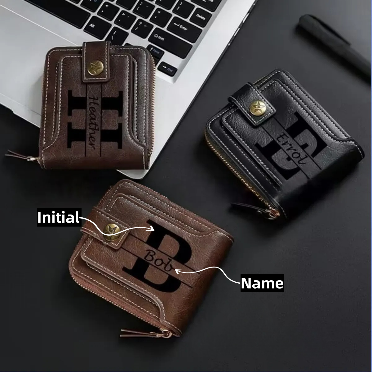 Personalized Photo Leather Men's Bifold Wallet with Engraved Text and Multiple Card Slots Father's Day Anniversary Gift for Him