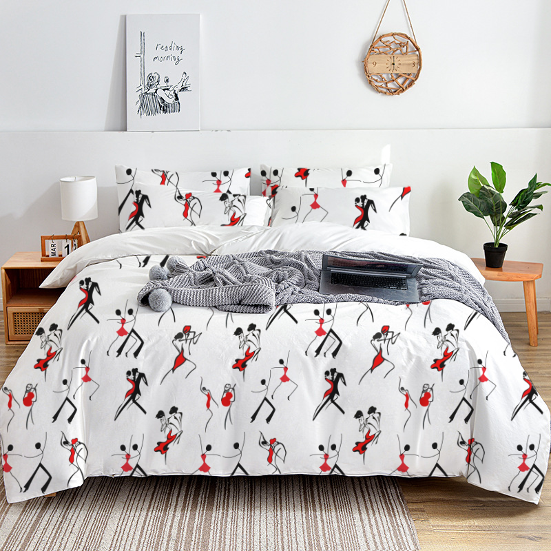 Abstract Duet Dance 100% Cotton Duvet Cover Set  King Twin Comforter Queen Bedding for Guest Room with Hidden Zipper Closure 3Pcs