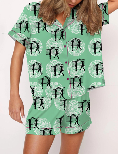 Volleyball Silky Satin Pajama Short Set For Women