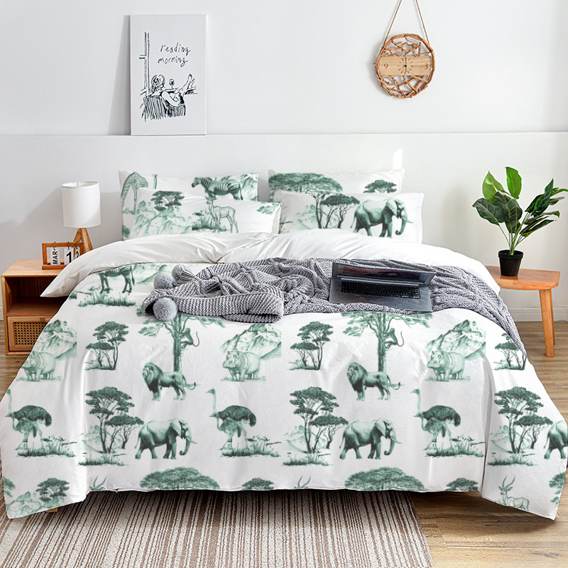 American Safari Toile 100% Cotton Duvet Cover Set  King Twin Comforter Queen Bedding for Guest Room with Hidden Zipper Closure 3Pcs