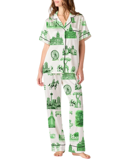 San Antonio Toile Silky Satin Pajama Pants Set For Women