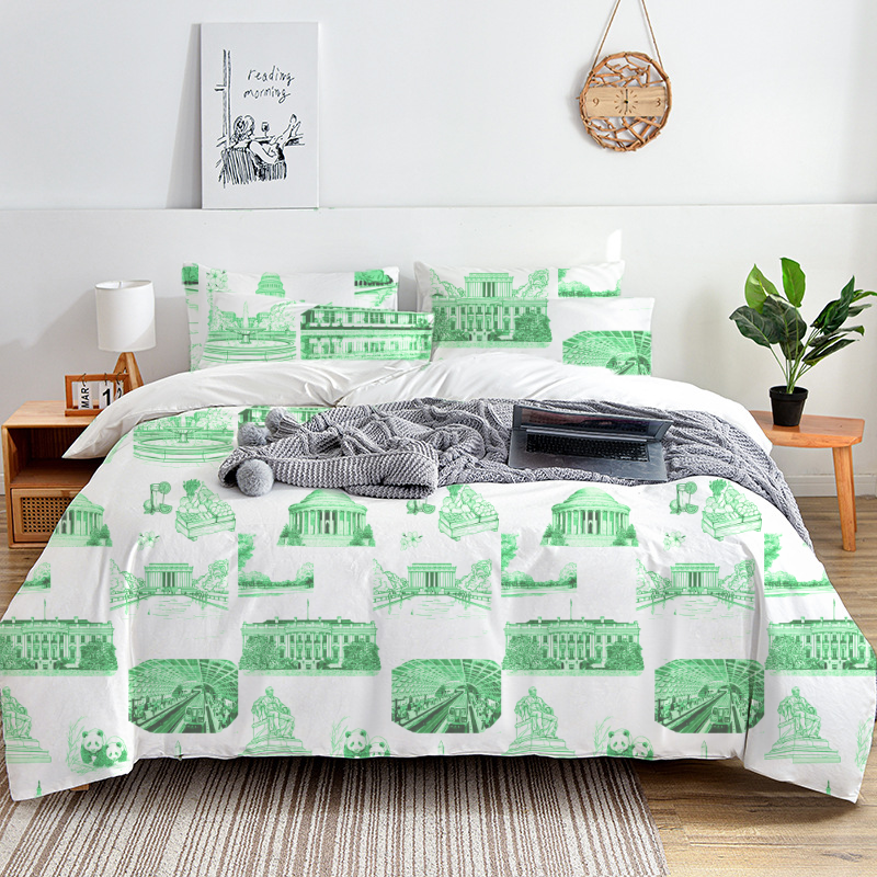 Washington DC Toile 100% Cotton Duvet Cover Set  King Twin Comforter Queen Bedding for Guest Room with Hidden Zipper Closure 3Pcs