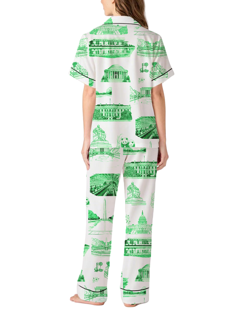 Washington DC Toile Silky Satin Pajama Pants Set For Women