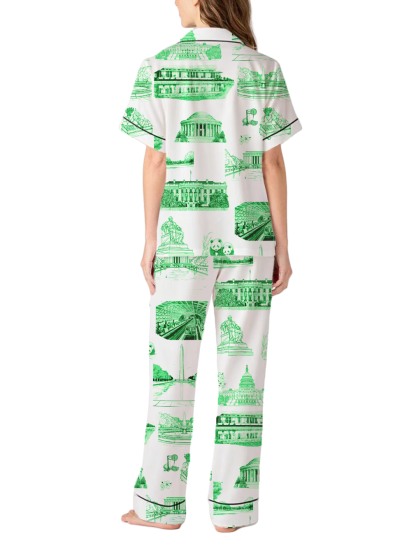 Washington DC Toile Silky Satin Pajama Pants Set For Women
