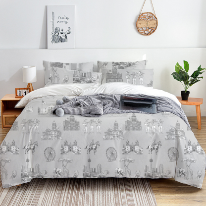 San Antonio Toile 100% Cotton Duvet Cover Set  King Twin Comforter Queen Bedding for Guest Room with Hidden Zipper Closure 3Pcs