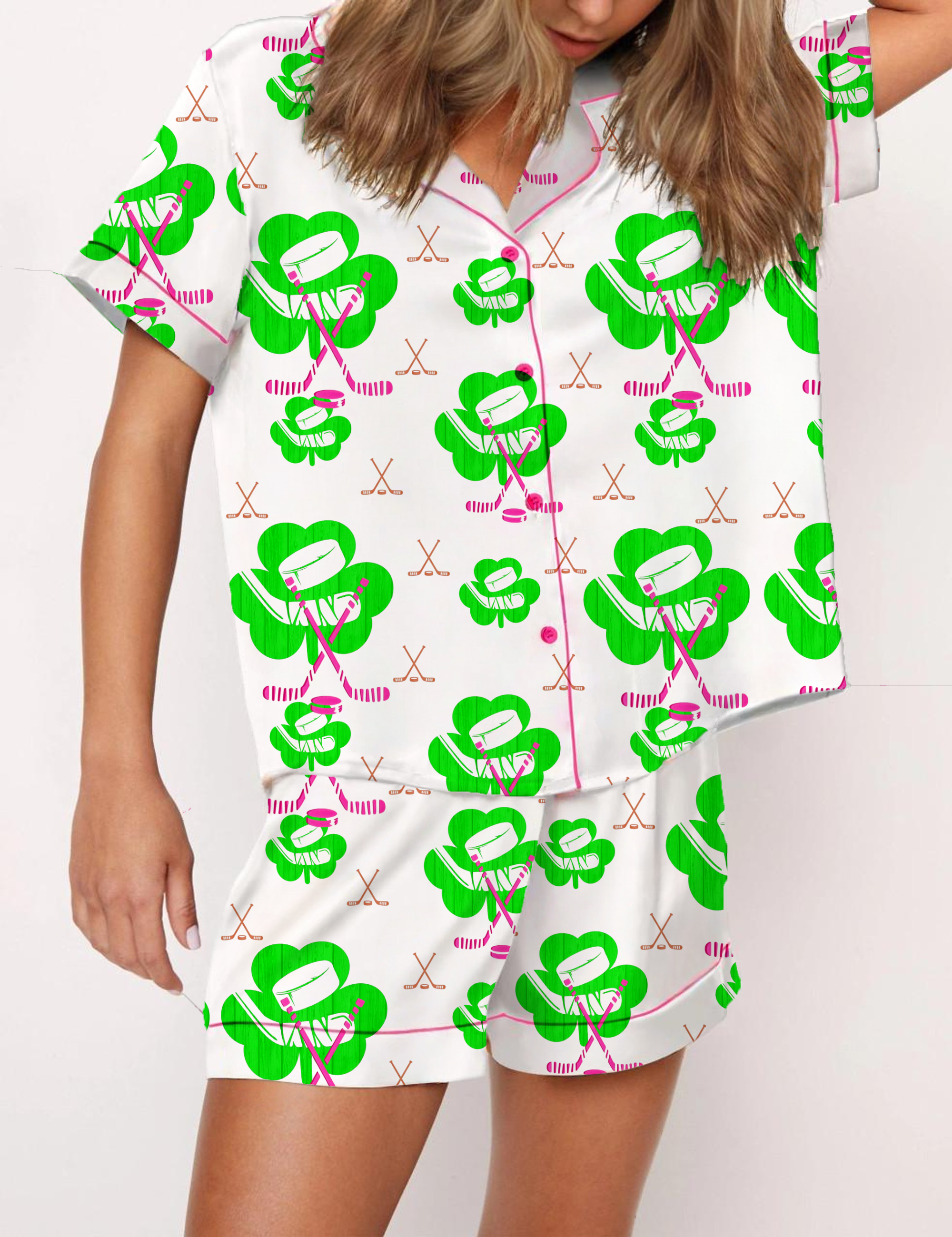 Ice Hockey Silky Satin Pajama Short Set For Women