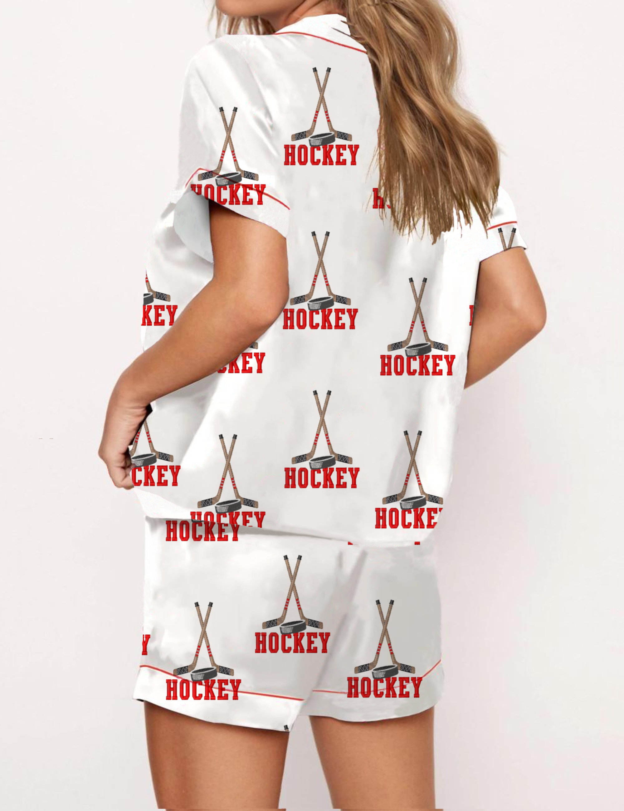 Ice Hockey Silky Satin Pajama Short Set For Women