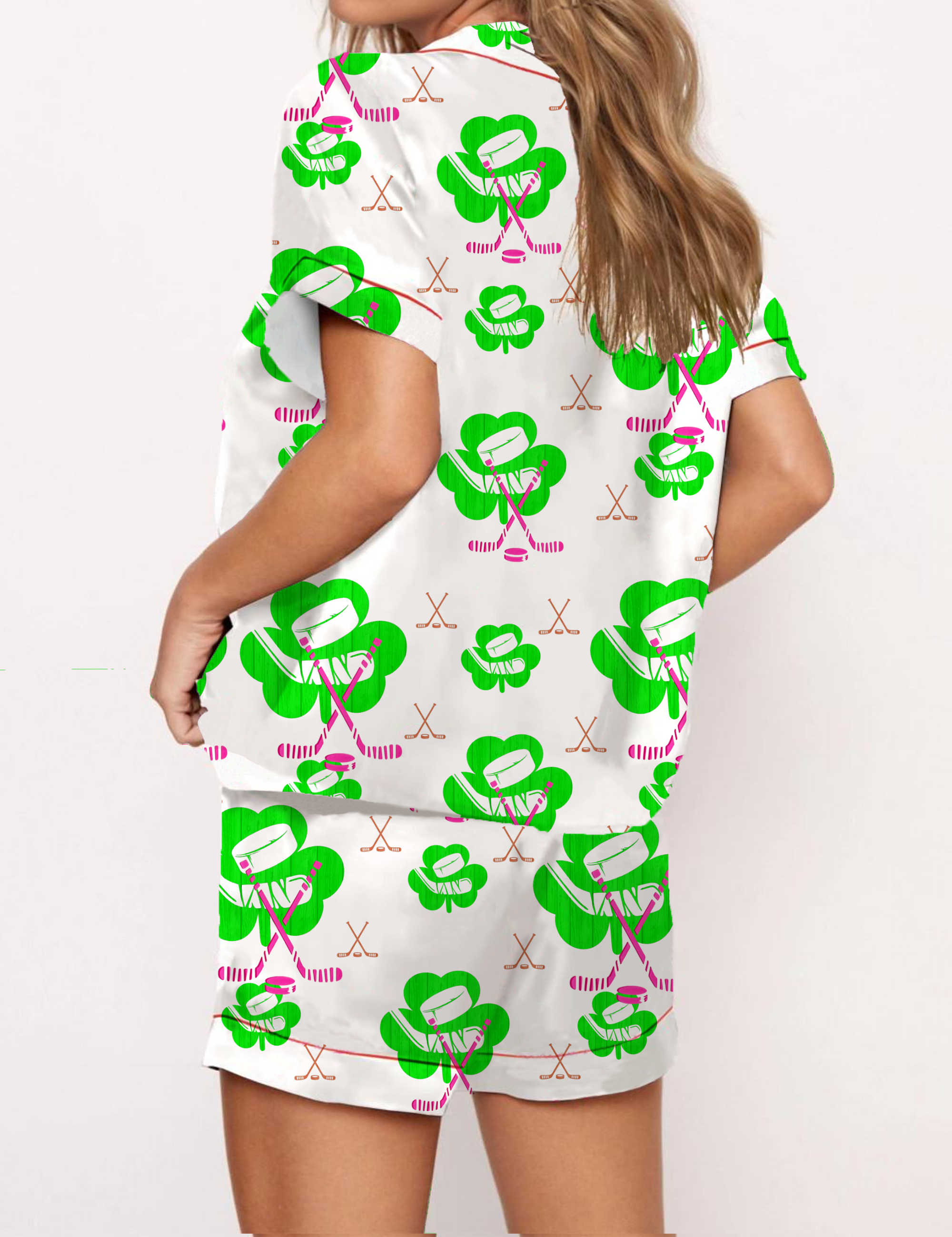 Ice Hockey Silky Satin Pajama Short Set For Women