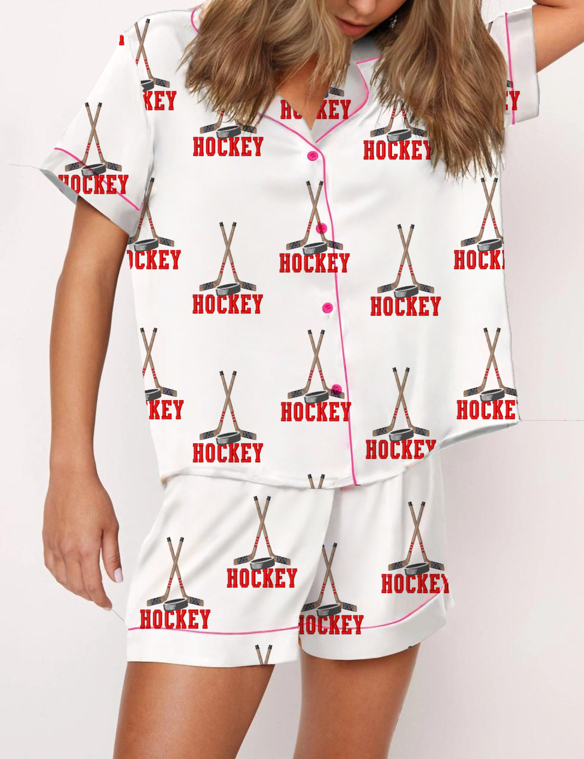 Ice Hockey Silky Satin Pajama Short Set For Women