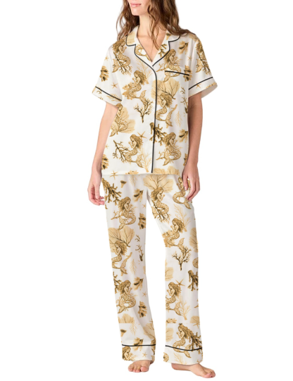 Mermaid Toile Satin Pajama Pants Set For Women