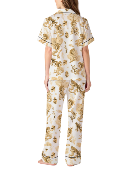 Mermaid Toile Satin Pajama Pants Set For Women