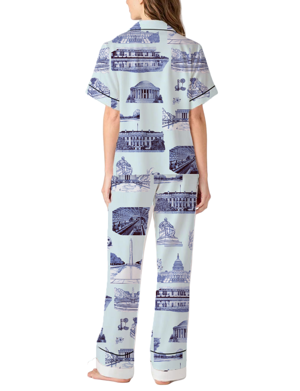 Washington DC Toile Silky Satin Pajama Pants Set For Women