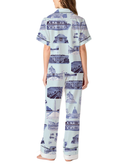 Washington DC Toile Silky Satin Pajama Pants Set For Women