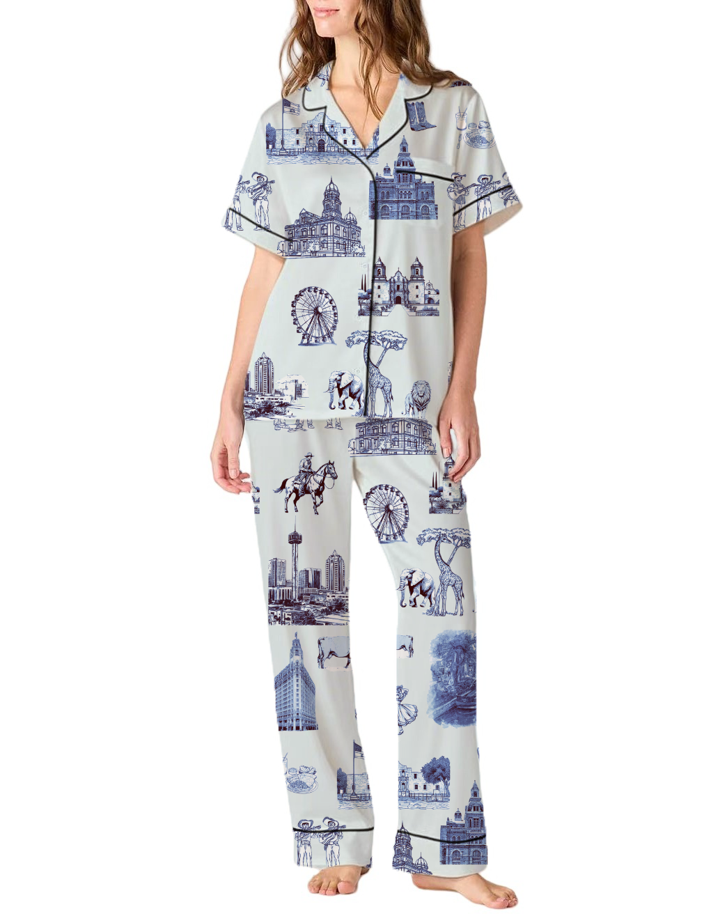 San Antonio Toile Silky Satin Pajama Pants Set For Women