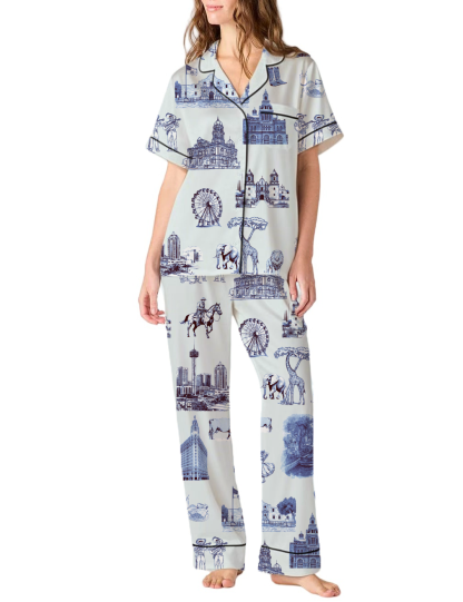 San Antonio Toile Silky Satin Pajama Pants Set For Women