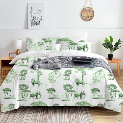 American Safari Toile 100% Cotton Duvet Cover Set  King Twin Comforter Queen Bedding for Guest Room with Hidden Zipper Closure 3Pcs