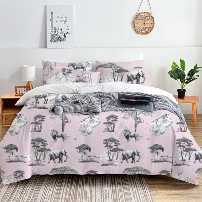 American Safari Toile 100% Cotton Duvet Cover Set  King Twin Comforter Queen Bedding for Guest Room with Hidden Zipper Closure 3Pcs