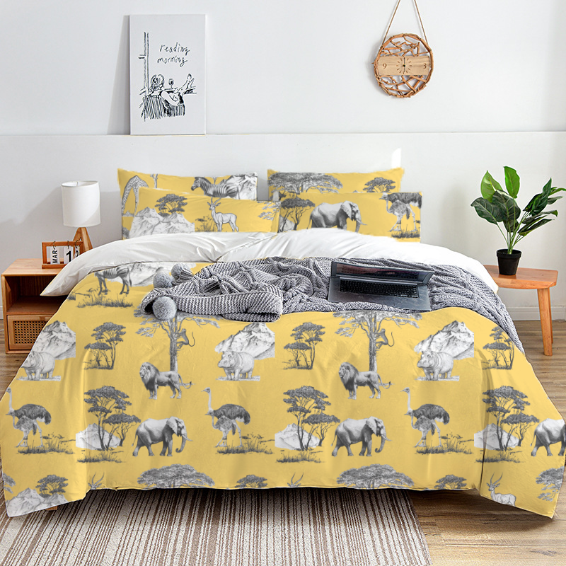 American Safari Toile 100% Cotton Duvet Cover Set  King Twin Comforter Queen Bedding for Guest Room with Hidden Zipper Closure 3Pcs