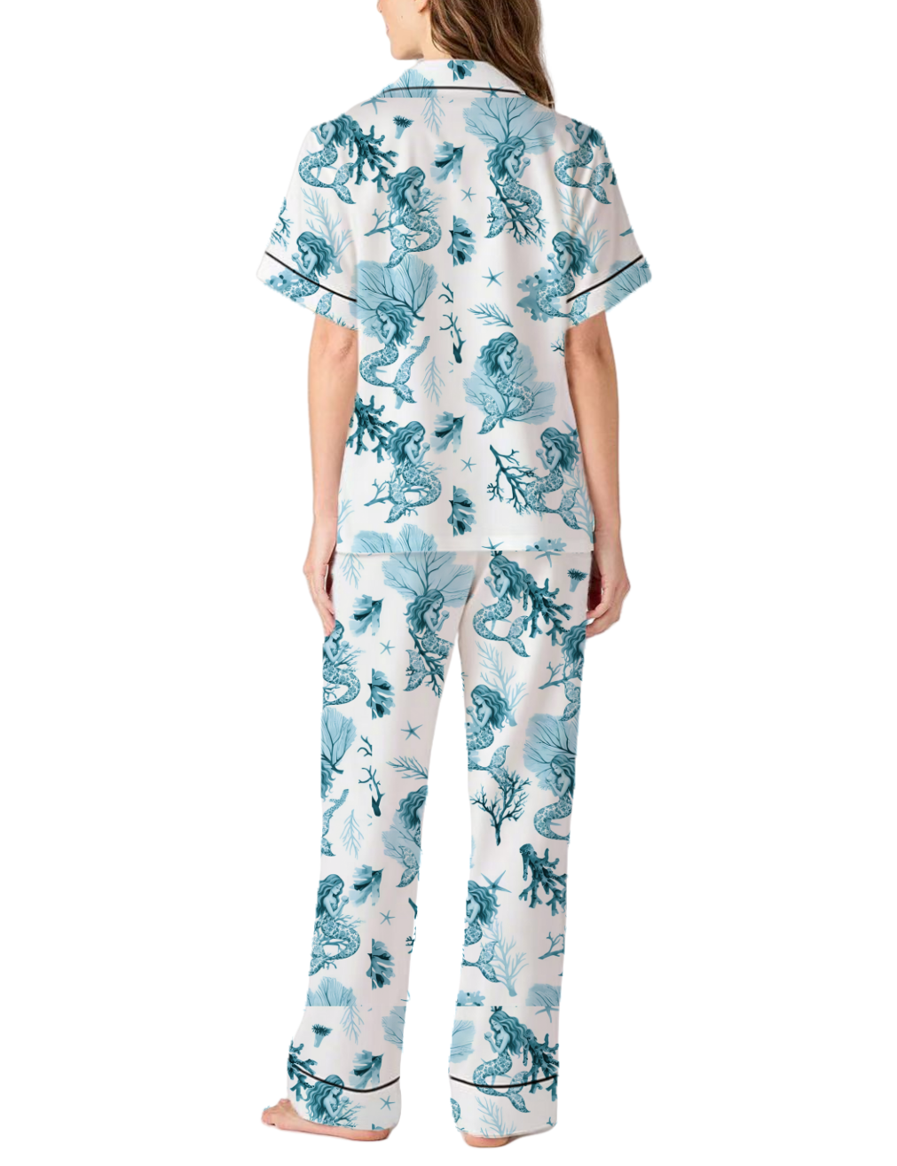 Mermaid Toile Satin Pajama Pants Set For Women