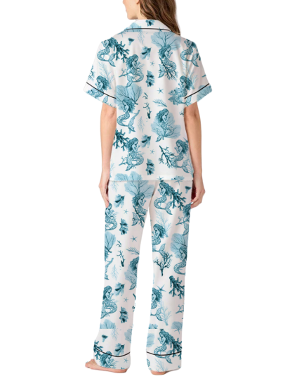 Mermaid Toile Satin Pajama Pants Set For Women