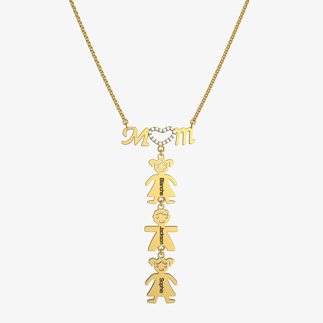 Personalized 1-8 Kids Shaped Charms with Birthstone Name Necklace Mother's Day Thanksgiving Day Jewelry Gift for Mother Grandma
