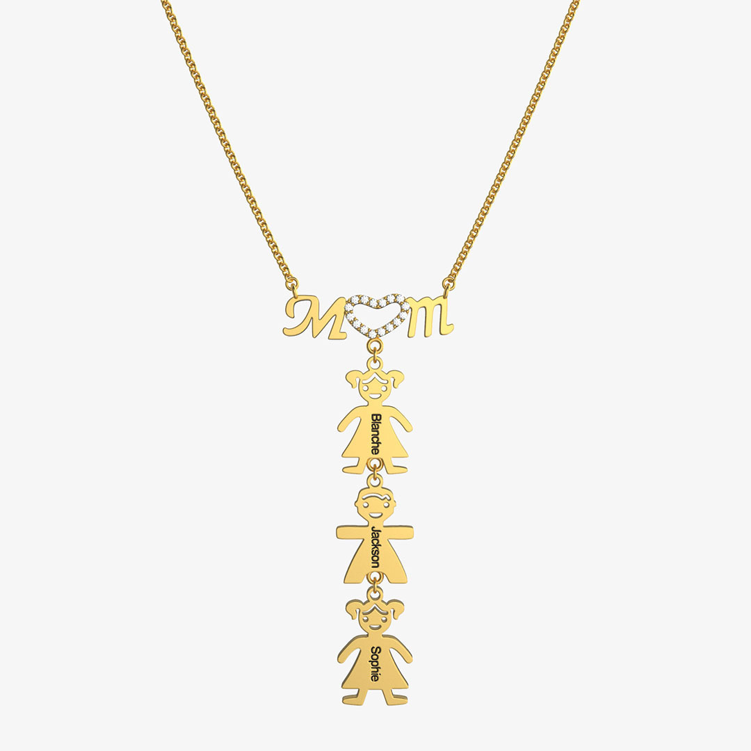 Personalized 1-8 Kids Shaped Charms with Birthstone Name Necklace Mother's Day Thanksgiving Day Jewelry Gift for Mother Grandma