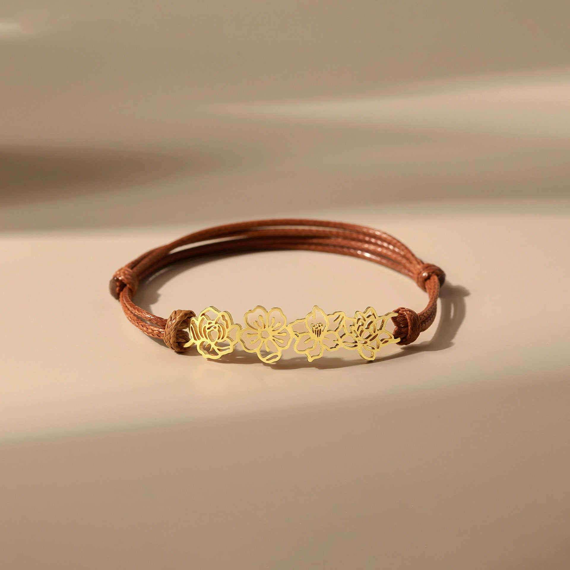 Personalized Minimalist Adjustable 1-8 Birth Flower Waxed Line Bracele