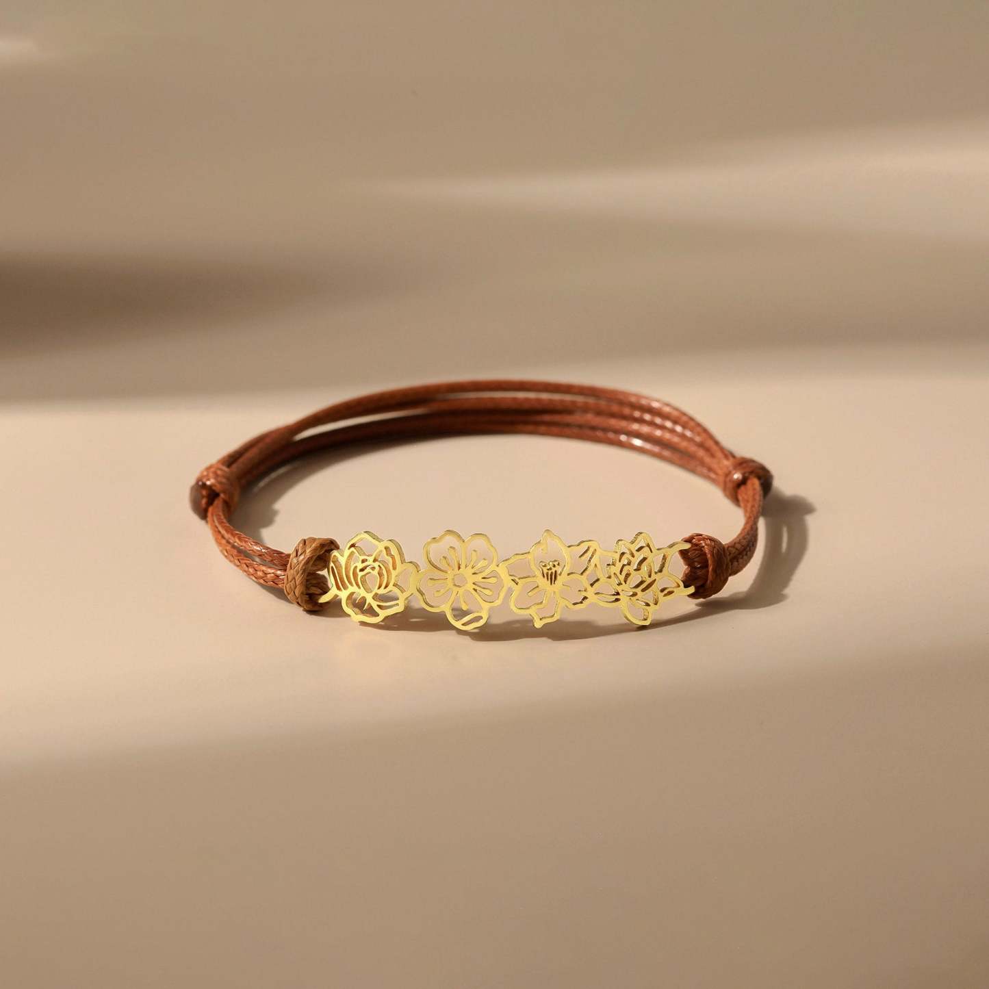 Personalized Minimalist Adjustable 1-8 Birth Flower Waxed Line Bracele