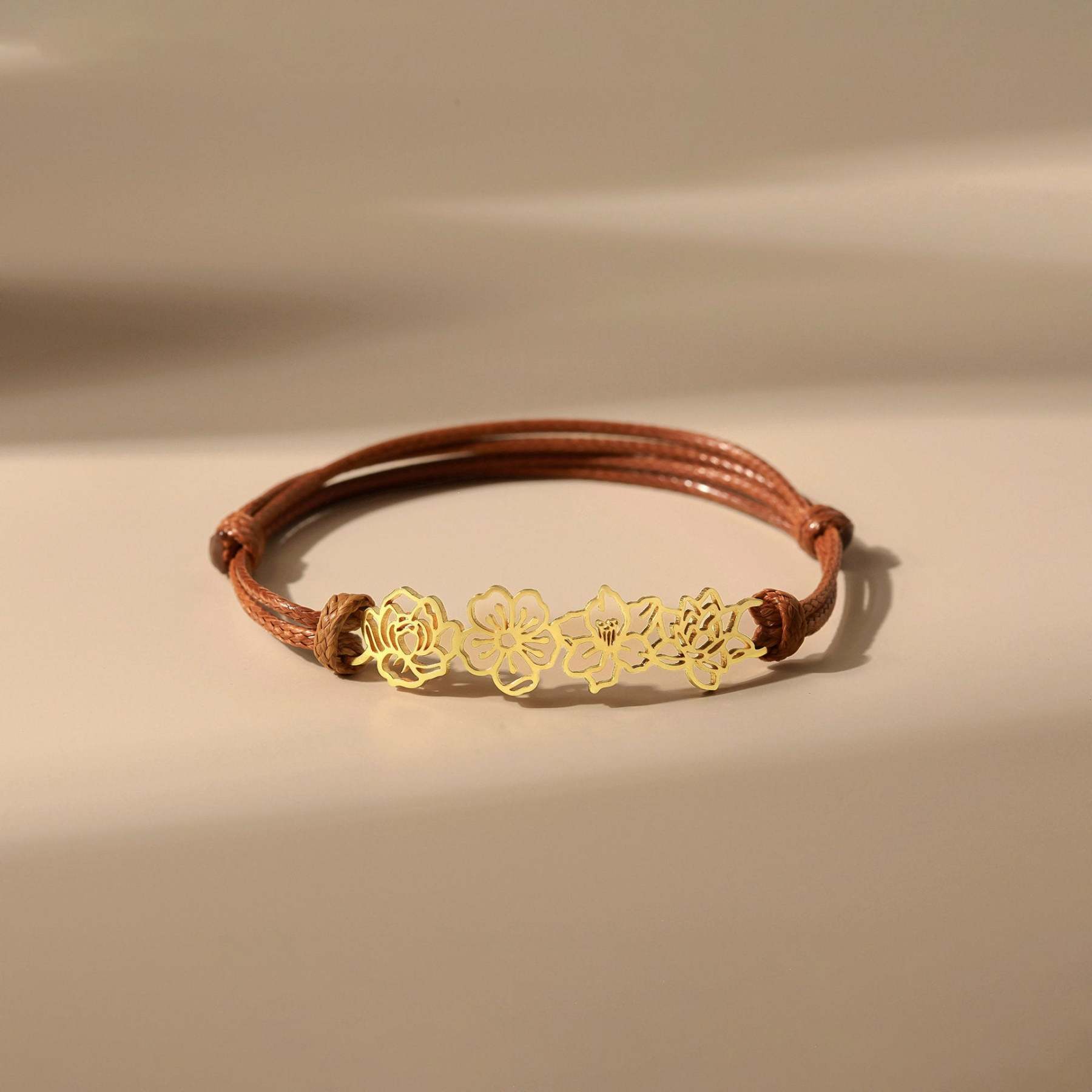 Personalized Minimalist Adjustable 1-8 Birth Flower Waxed Line Bracele