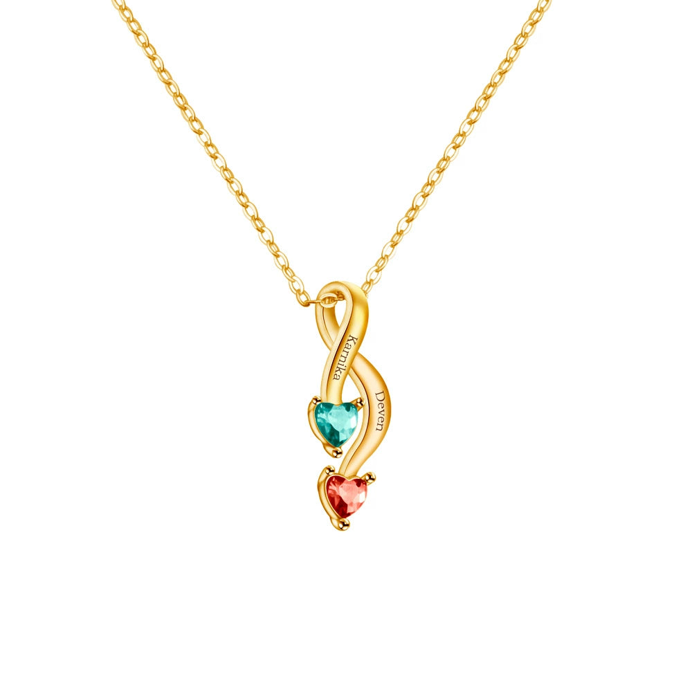Personalized Crossing Heart Necklace with Names and Birthstones Mother