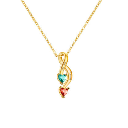 Personalized Crossing Heart Necklace with Names and Birthstones Mother's Day Birthday Valentine's Day Gift for Women