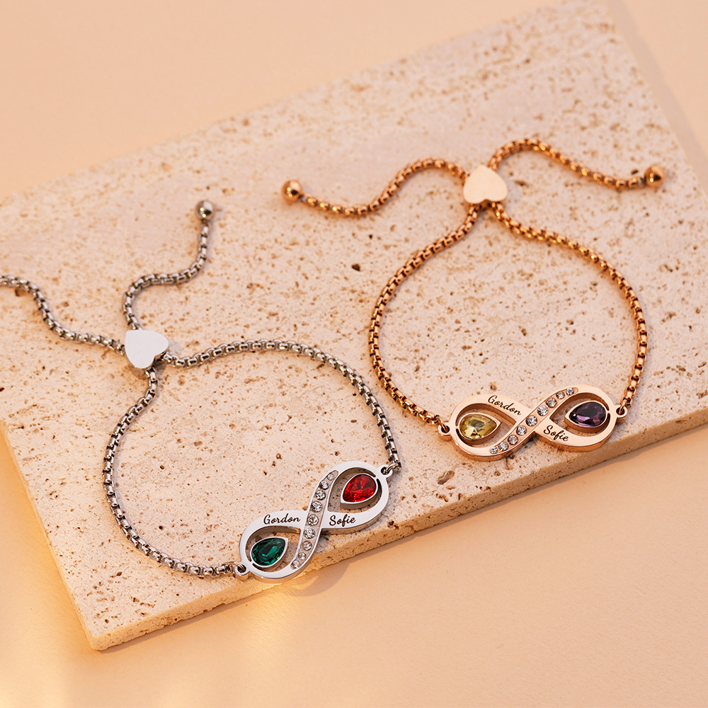 Personalized Birthstone and Name Infinity Bracelet Gift for Mother