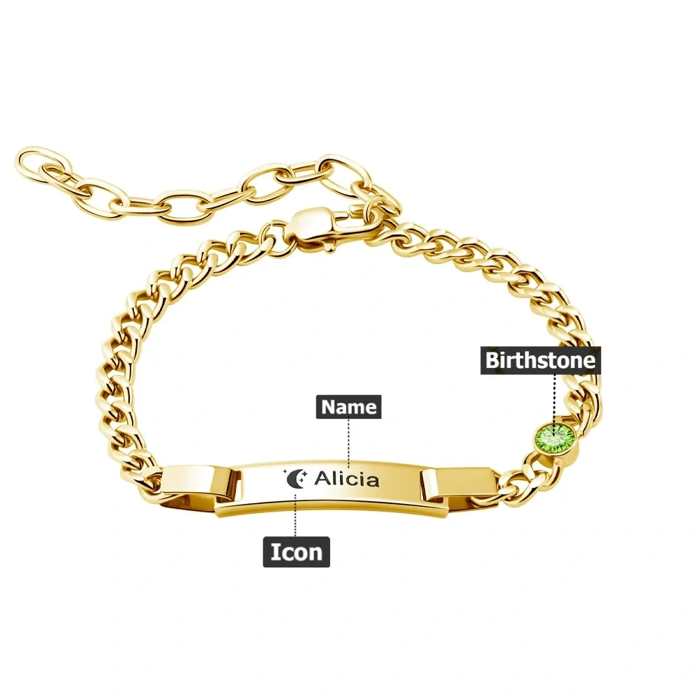 Personalized Dainty Bracelet with Birthstone Birthday Valentine's Day Anniversary Gift for Girl Kid Women