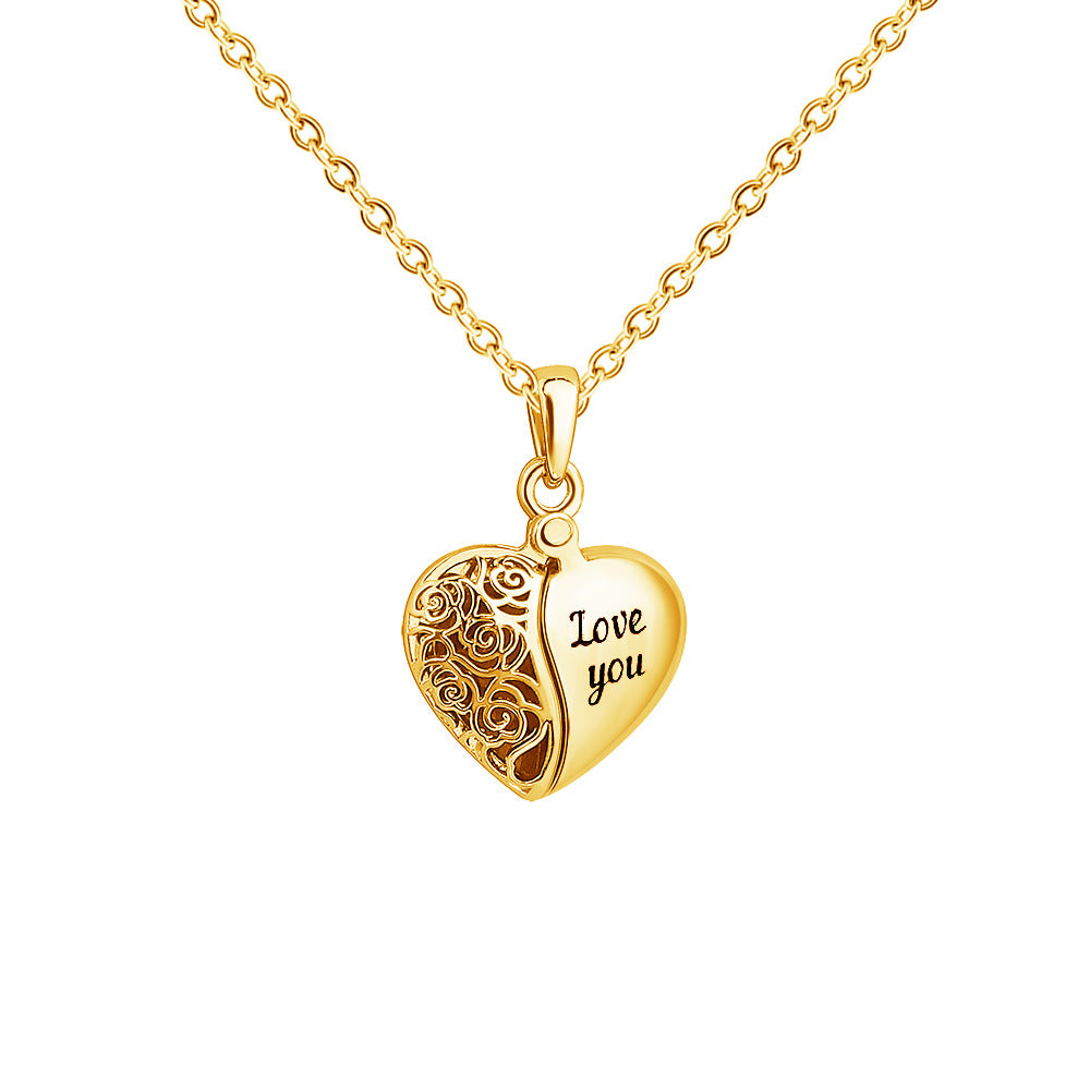 Personalized Dainty Hollow "love you" Heart Locket Photo Necklace Vale