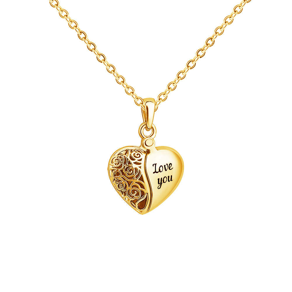 Personalized Dainty Hollow "love you" Heart Locket Photo Necklace Vale