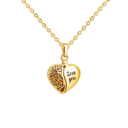Personalized Dainty Hollow "love you" Heart Locket Photo Necklace Valentine's Day Mother's Day Memorial Anniversary Gift For Women