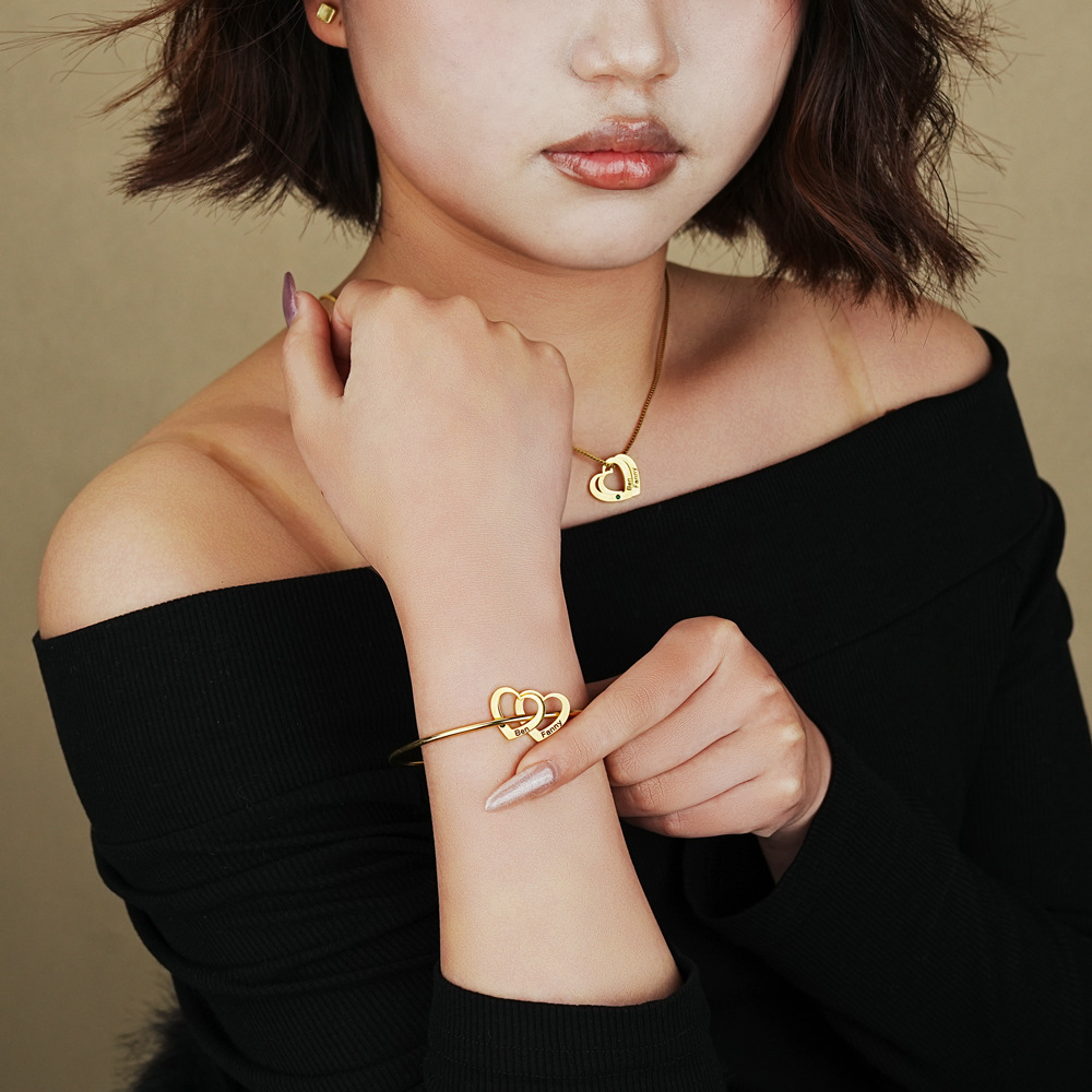 Women Necklace Bracelet With Heart Shape Name Birthstone Pendants