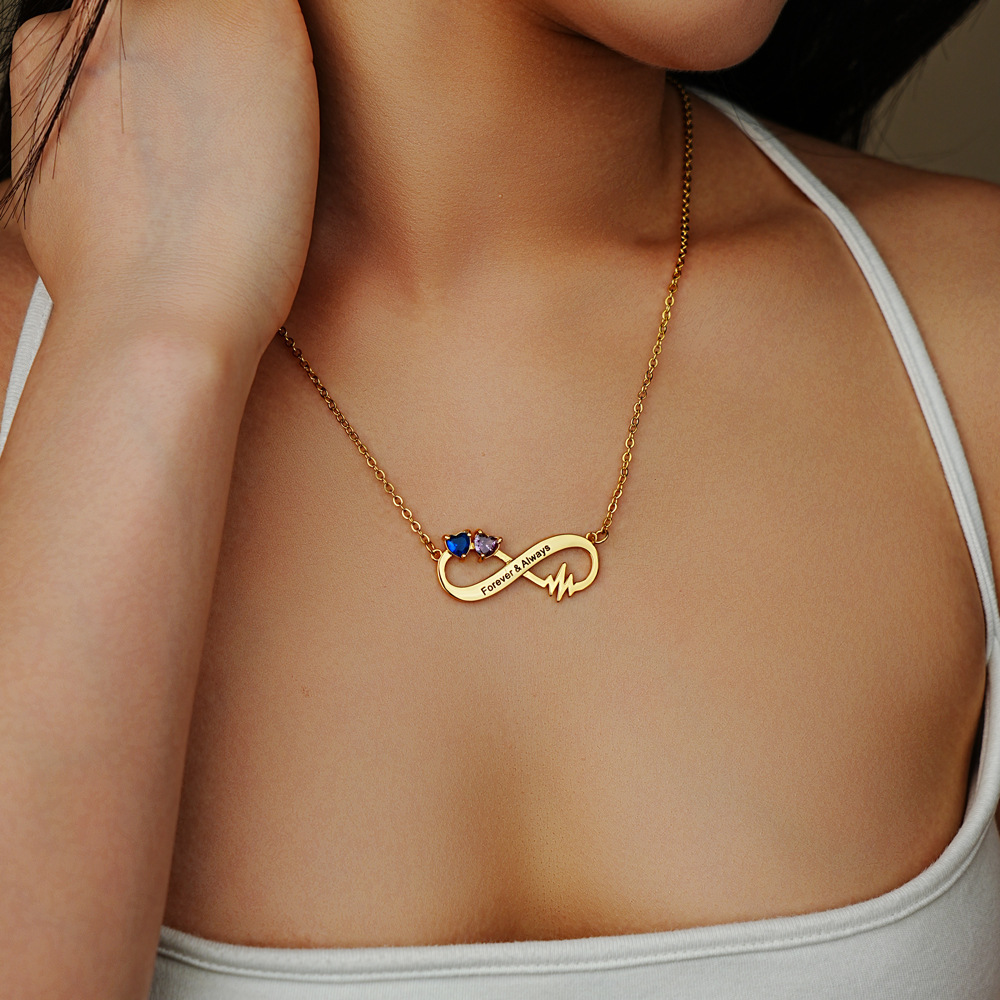 Personalized Mother & Daughter Birthstone Infinity Beating Heart Necklace Mother‘s Day Gift for Her