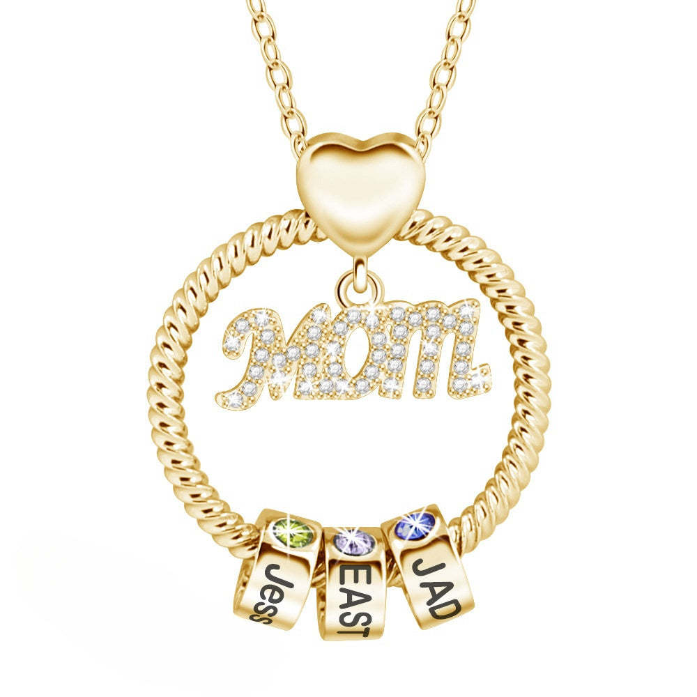 Personalized Family Heart-shaped Circular Pendant Necklace With Engrav