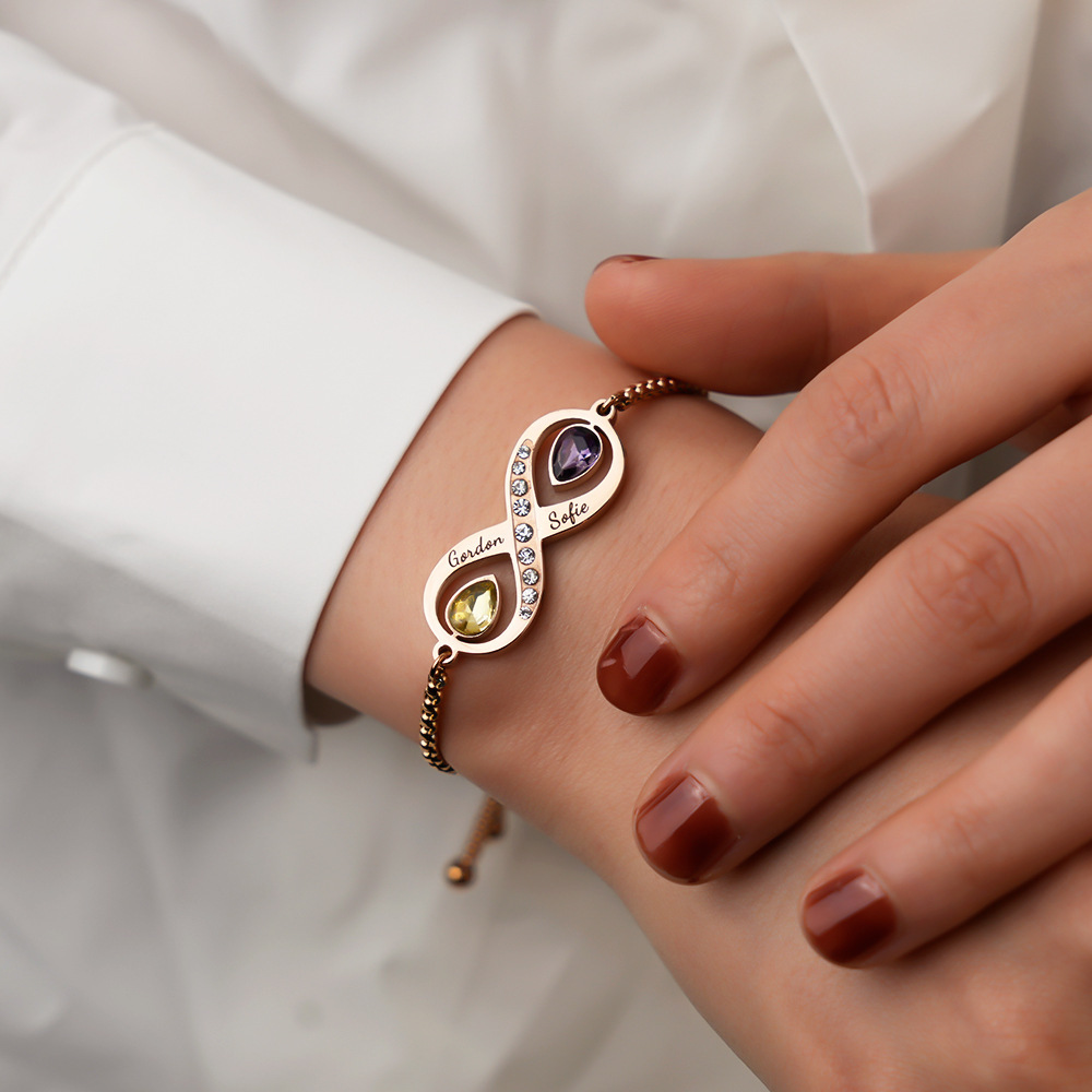 Personalized Birthstone and Name Infinity Bracelet Gift for Mother