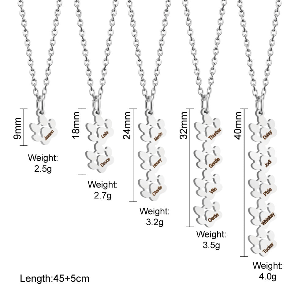 Personalized 1-5 Paws Necklace with Engraved Names Birthday Memorial Gift for Dog Cat Lover