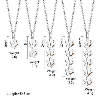 Personalized 1-5 Paws Necklace with Engraved Names Birthday Memorial Gift for Dog Cat Lover