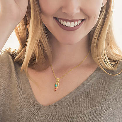 Personalized Crossing Heart Necklace with Names and Birthstones Mother's Day Birthday Valentine's Day Gift for Women