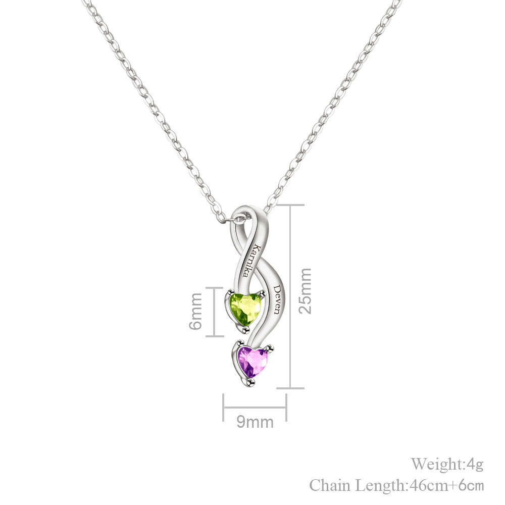 Personalized Crossing Heart Necklace with Names and Birthstones Mother's Day Birthday Valentine's Day Gift for Women