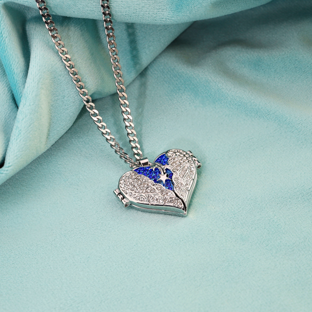 Personalized Picture Locket Angel Wings Heart Necklace