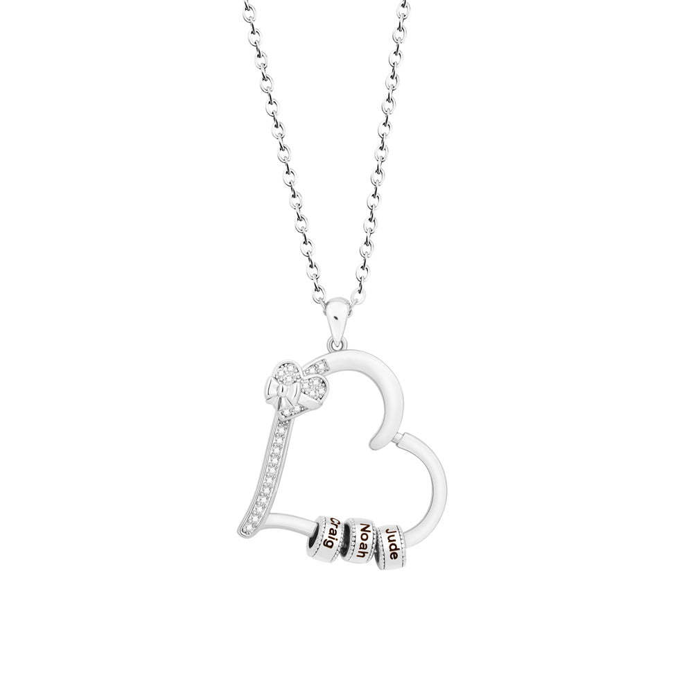 Personalized Family Heart Pendant Necklace with 1-6 Engraved Names and Birthstones Beads Mother's Day Birthday Gift for Mom Grandma