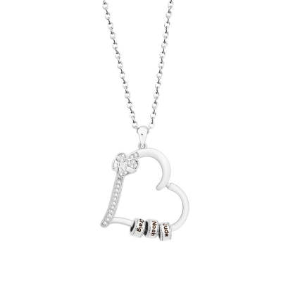 Personalized Family Heart Pendant Necklace with 1-6 Engraved Names and Birthstones Beads Mother's Day Birthday Gift for Mom Grandma