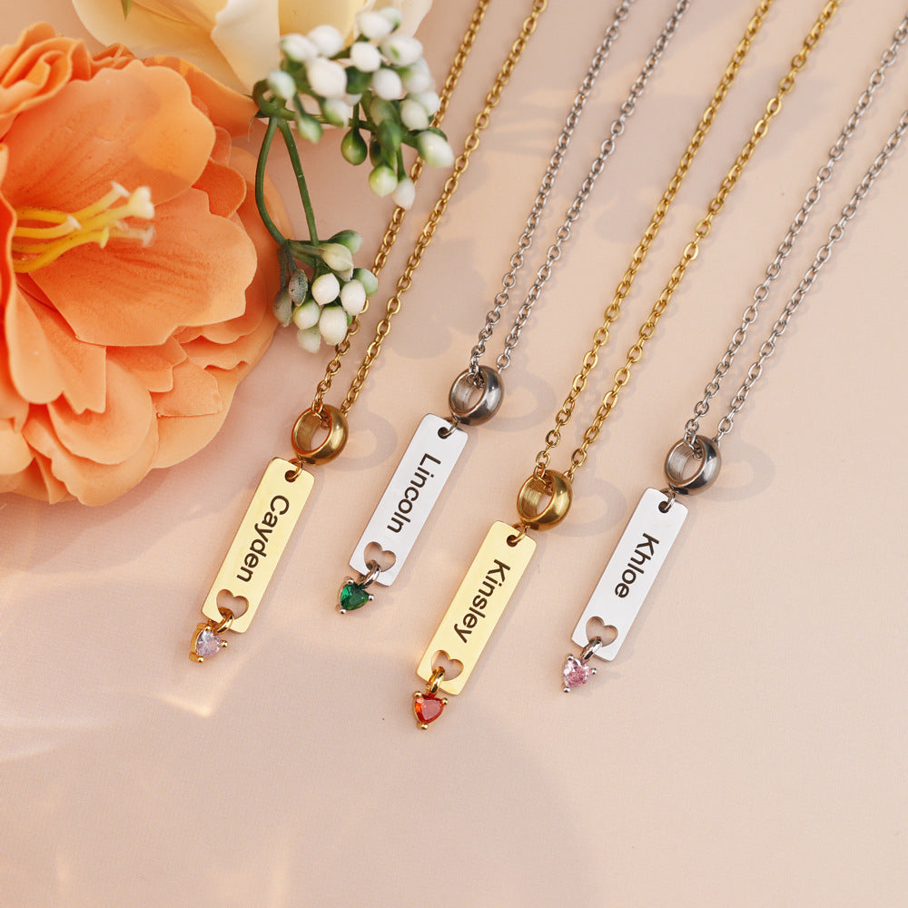 Personalized Minimalist Name Necklace with Heart Birthstone Birthday Anniversary Gift for Her
